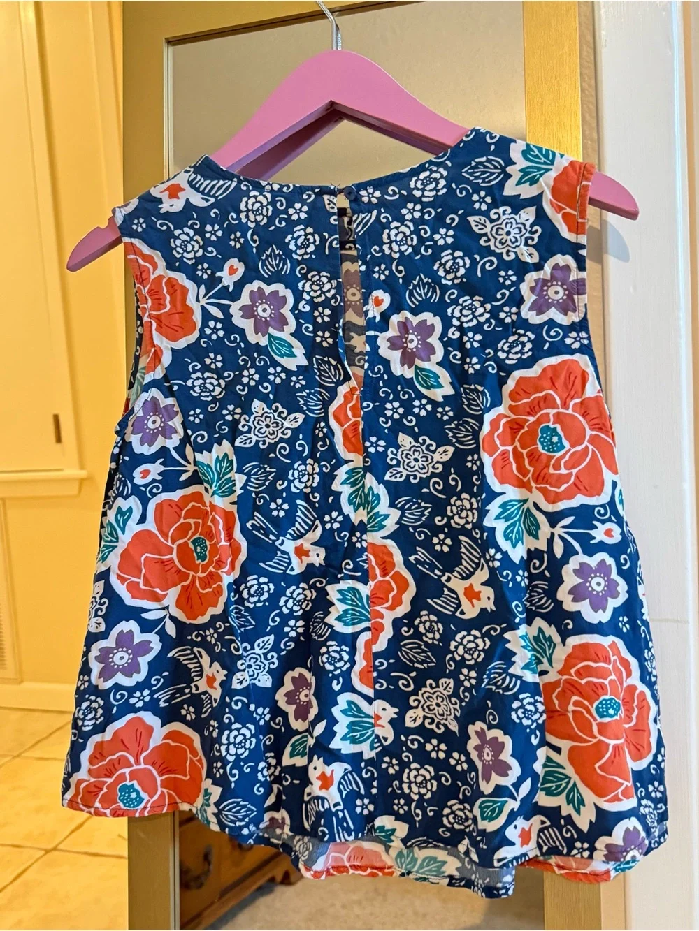 Old Navy Navy Floral Sleeveless Tank Top with Orange & Purple Blooms